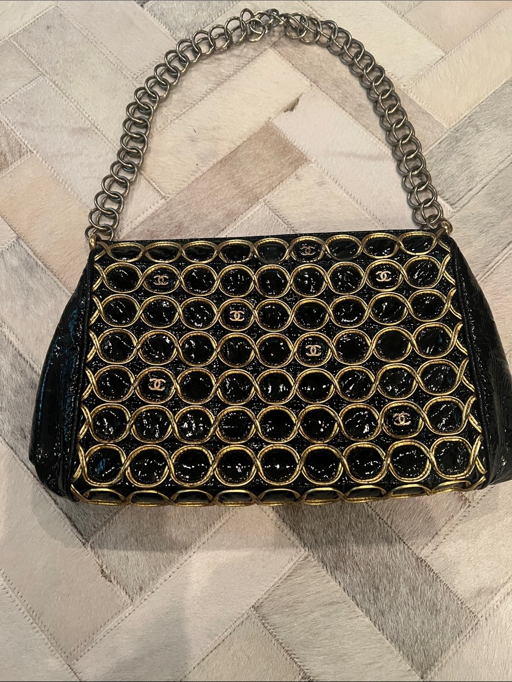 CHANEL Black Patent CC Shoulder Bag
